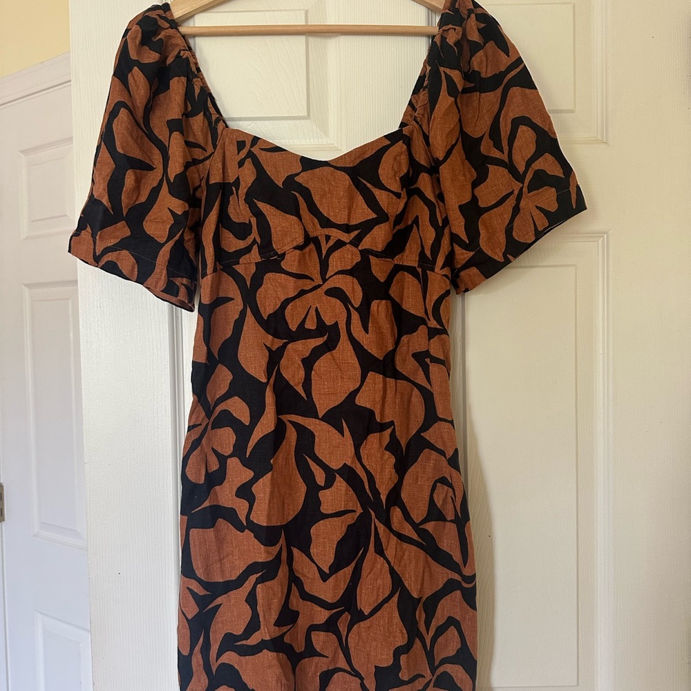 a new day Black and Brown Leaf Print Mini Dress